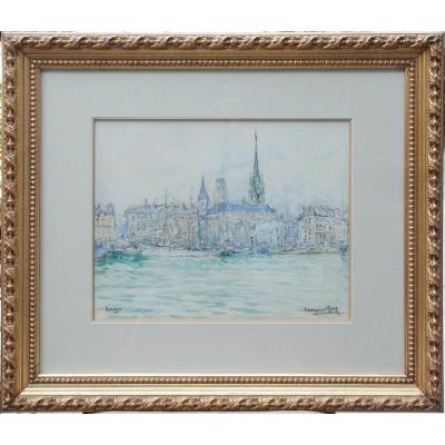 Georges Rose  "the Port Of Rouen" Watercolor 26x33